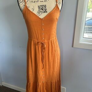 Orange Sleeveless Spaghetti Strap‎ Midi Sundress